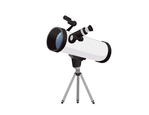 Professional optical device black and white classic reflector telescope on Stock Illustration