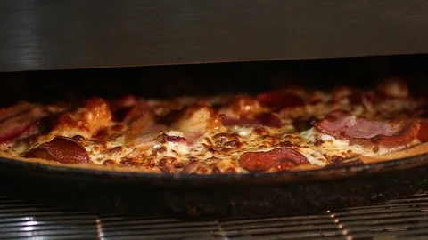 Professional oven bakes pizza. Stock Footage 87636489