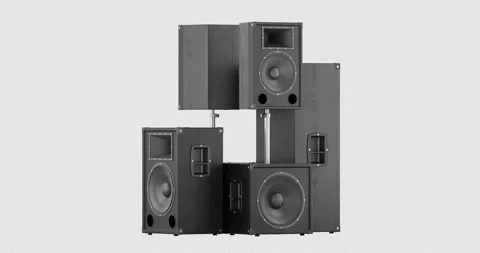 Professional PA speaker system rotation animation seamlessly loopable. 3D r.. Stock Footage 323234101