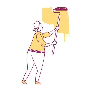 Professional painter applying paint to wall semi flat color vector character Ilustración de archivo