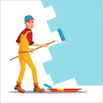 Professional Painter Vector. Painting Brush, Roller. Craftsman Painting Wall Stock Illustration