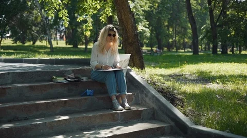 Professional Painter Working in a Park Stock Footage 112709713