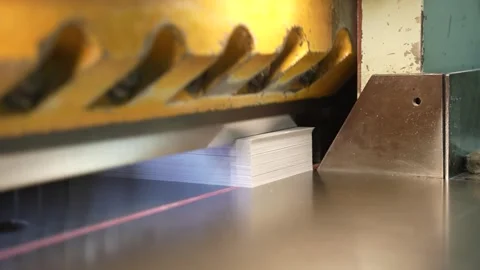 Professional Paper Guillotine Cutting Stack - Printing House Slow Motion Stock Footage 330493970