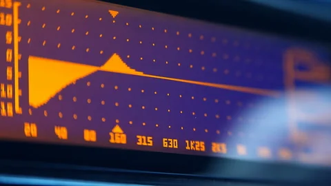 Professional parametric equalizer change the music spectrum Stock Footage 142407402