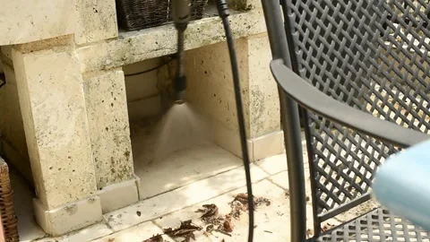 Professional Patio and Yard Cleaning with High-Pressure Equipment Stock-Footage 314618005
