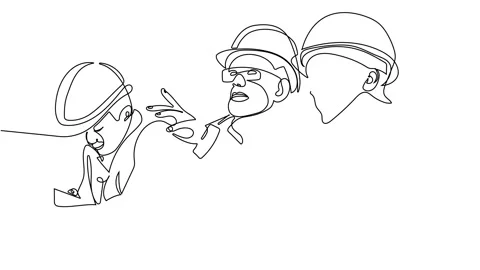 Professional people with helmets working Continuous line self drawing animated Stock Footage 164217934