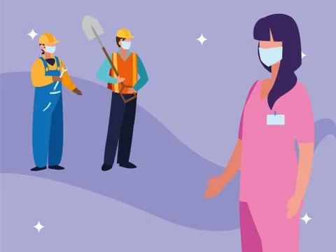 Professional people working with face mask 스톡 일러스트