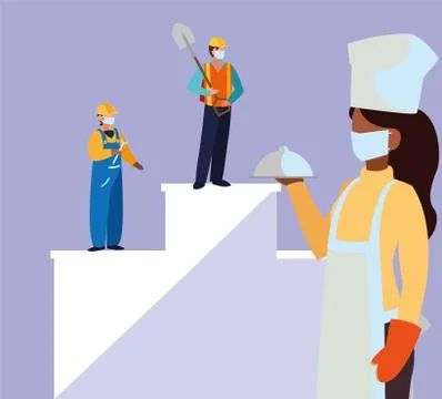 Professional people working with face mask Illustration