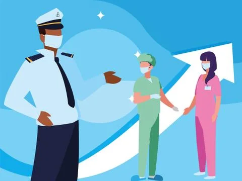 Professional people working with face mask Illustration