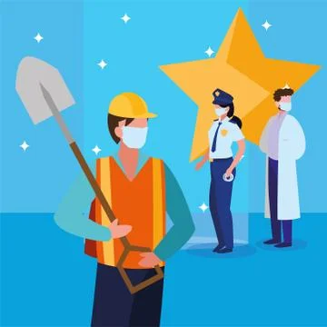 Professional people working with face mask 스톡 일러스트