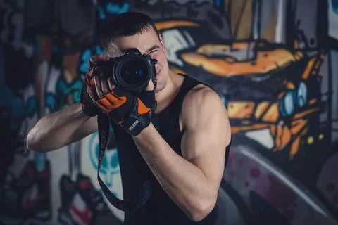 Professional photographer with camera Stock Photos