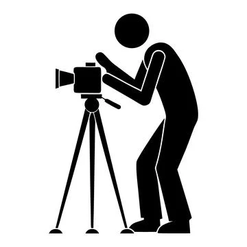 Professional photographer using a camera mounted on a tripod stand Stock Illustration