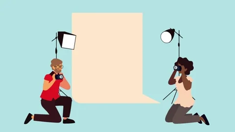 Professional photographers kneeling down to capture photos in front of stud.. Stock Footage 339115295