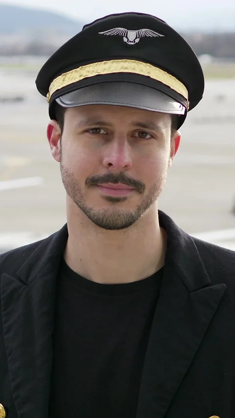 A Professional Pilot Dressed in Full Uniform Standing Proudly at the Stock Footage 289091475