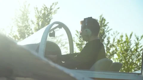 Professional pilot hold the helm and control panel of an airplane. Controls of Stock Footage 136000149