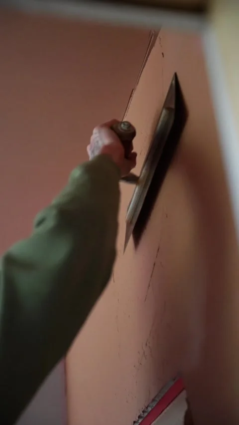 Professional Plastering and Drywall Work in Interior Renovation Setting Stock Footage 321801853