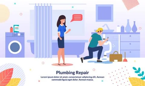 Professional Plumber Service Flat Vector Banner Stock Illustration