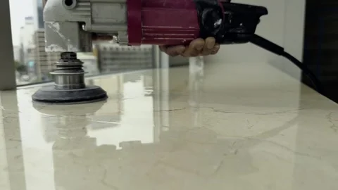 Professional polishing of a marble top using an angle grinder Stock Footage 242656688