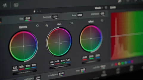 Professional post production video. Software interface video color correction Stock Footage 156601607