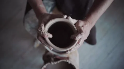 Professional potter working with a clay. Ceramics studio. Stock Footage 150708382
