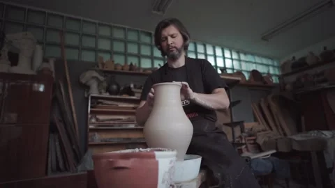 Professional potter working with a clay. Ceramics studio. Stock Footage 150708434
