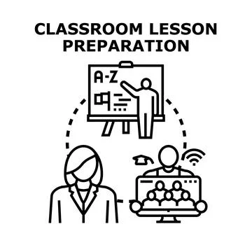 Professional preparing lesson for online lecture and classroom Illustrazione stock