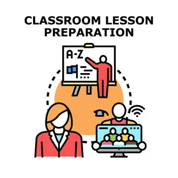 Professional preparing lesson for online lecture and classroom Illustrazione stock