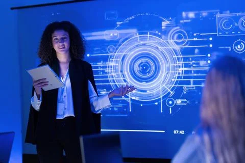 Professional presentation on technology trends in a modern conference room .. Stock Photos