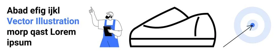 Professional Presentation with Worker Figure, Shoe Illustration, and Target.. Illustrazione stock