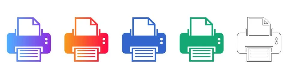 Professional Printer Hardware Icons Set Stock Illustration