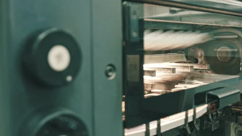 Professional printing machine in work at polygraph industry Stock Footage 87449986