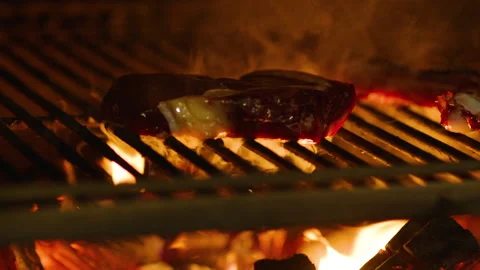 The professional process of cooking meat on the grill. Stock Footage 232562355