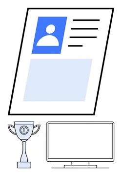 Professional Profile Setup with Trophy and Computer Monitor for Achieving E.. 스톡 일러스트