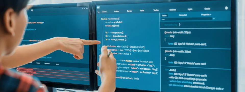 Professional programer team discuss about web coding at office. Burgeoning. Stock Photos