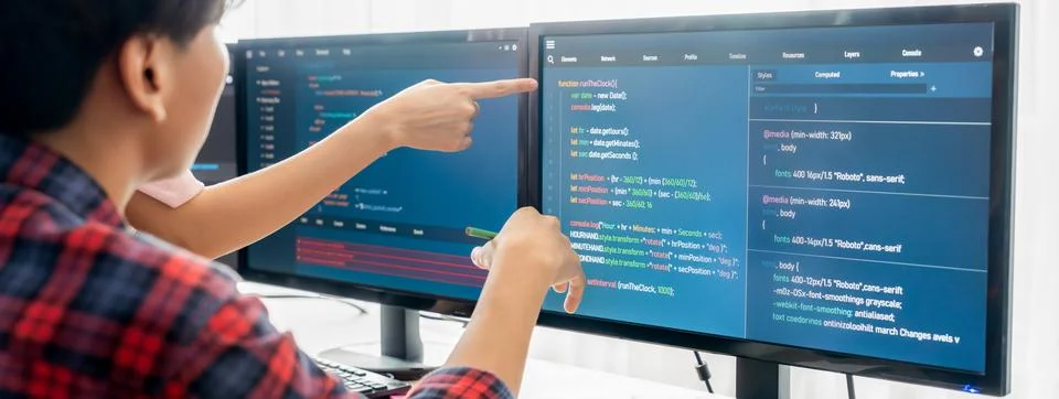 Professional programer team discuss about web coding at office. Burgeoning. Stock Photos