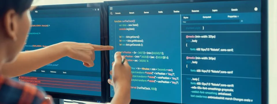 Professional programer team discuss about web coding at office. Burgeoning. Stock Photos