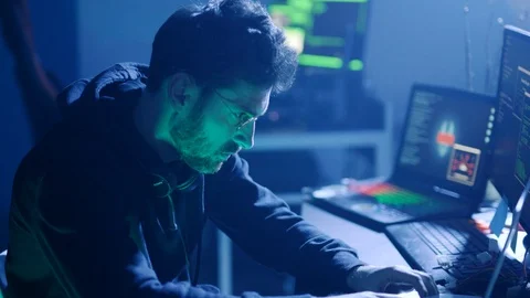 Professional programmer coding technologies working on the computer in the Stock Footage 108822209