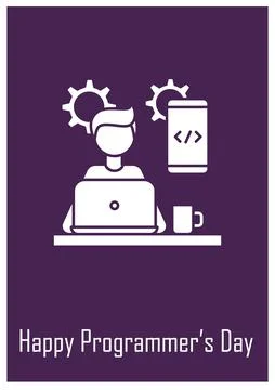 Professional programmer holiday greeting card with glyph icon element Stockillustratie