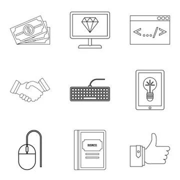 Professional programmer icons set, outline style Illustrazione stock