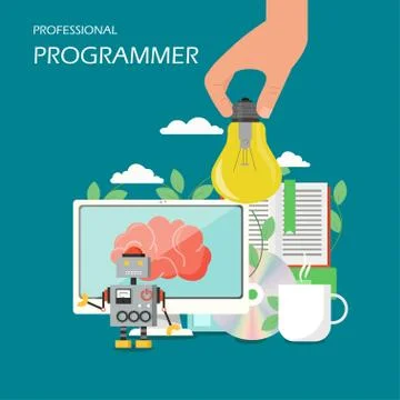 Professional programmer vector flat style design illustration Stock Illustration