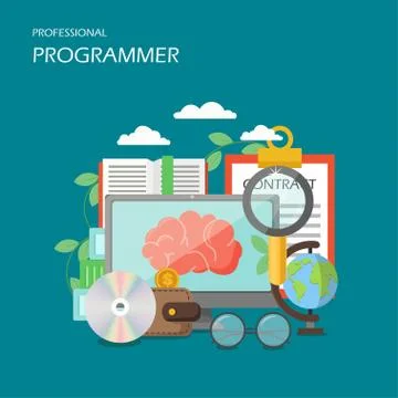 Professional programmer vector flat style design illustration Stock Illustration