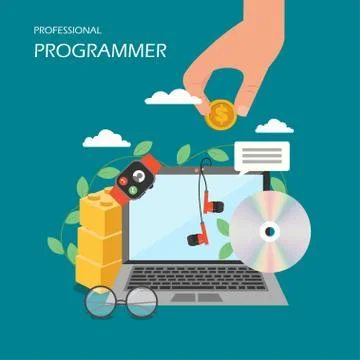 Professional programmer vector flat style design illustration Illustrazione stock