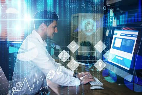 Professional programmer working with computer in office Foto stock