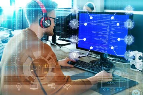 Professional programmer working with computer in office 写真素材