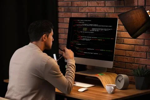 Professional programmer working with computer in office Foto stock