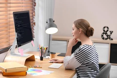 Professional programmer working with computer in office 스톡 사진