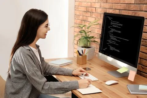 Professional programmer working with computer in office Stock Photos