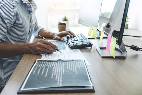 Professional programmer working at developing programming and website working Foto stock