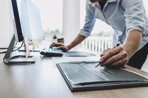 Professional programmer working at developing programming and website working Foto stock