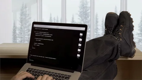 Professional programmer writing programming code on laptop Stock Footage 90005324